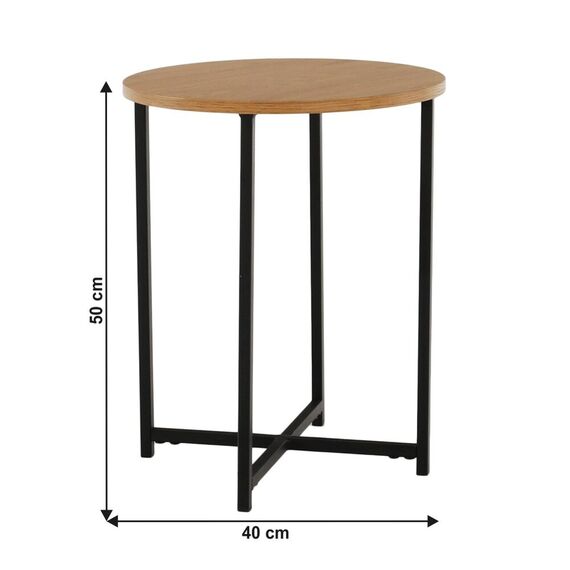 Masuta de cafea DacEnergy©, cadru metalic negru, blatul din MDF, forma rotunda, finisaj stejar, 40 x 40 x 50 cm-poza 3-Dacenergy.ro