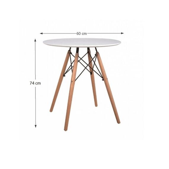 Masa bucatarie DacEnergy©, realizat din MDF, picioarele din lemn de fag, cadrul din metal negru, forma rotunda, fag si alb, diametru 60 cm-poza 3-Dacenergy.ro