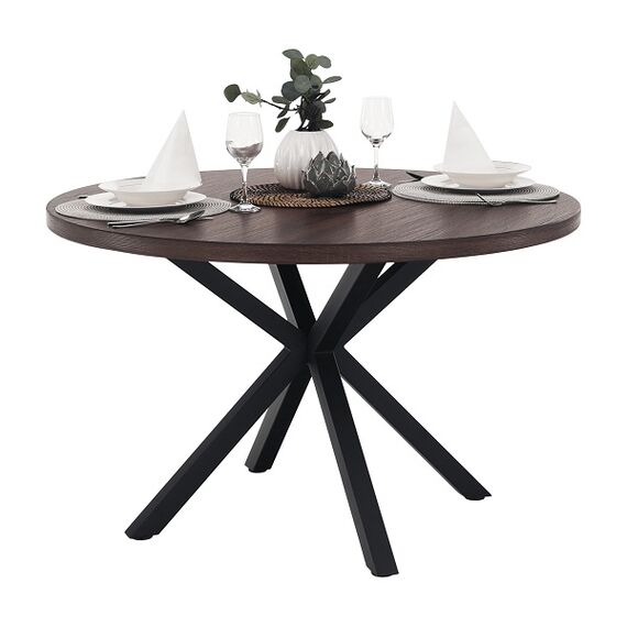 Masa bucatarie DacEnergy©, structura din MDF si metal, blatul realizat din MDF, stil industrial, fixa, stejar inchis si negru, diametru 120 cm, Culoare: Negru, Stejar inchis-poza 3-Dacenergy.ro