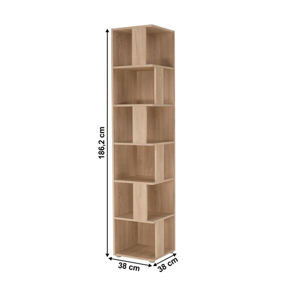 Etajera DacEnergy©, realizat din PAL laminat, 6 rafturi, de colt, multifunctional, 38x38x186,2 cm, stejar sonoma-poza 3-Dacenergy.ro