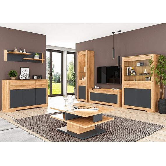 Masuta de cafea DacEnergy©, realizata din PAL laminat, forma dreptunghiulara, finisaj stejar craft auriu si grafit gri, spatiu pentru depozitare, 90 x 70 x 40.5 cm-poza 3-Dacenergy.ro