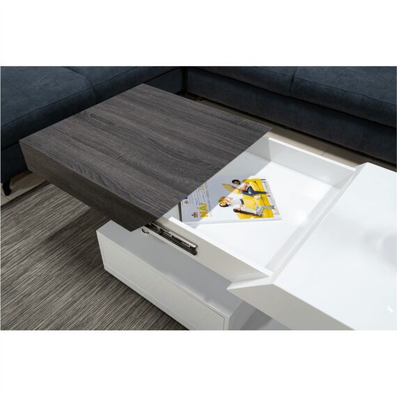Masuta de cafea DacEnergy©, realizata din MDF, design modern, grosimea materialului de 12 mm, cu spatiu de depozitare, finisaj alb lucios si gri, Culoare: Alb extra lucios, Gri-poza 3-Dacenergy.ro