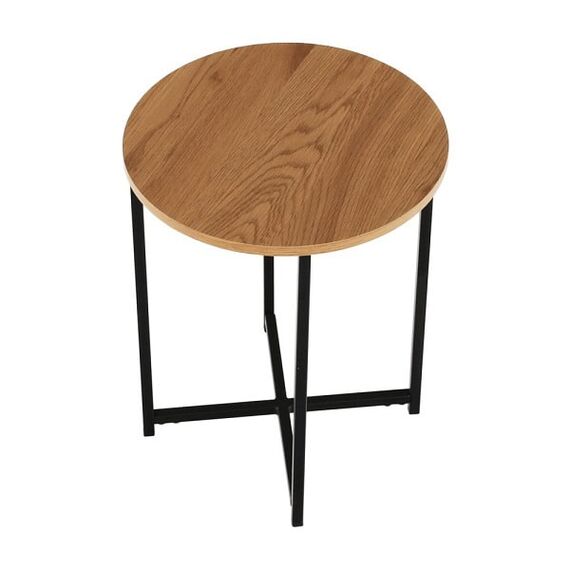 Masuta de cafea DacEnergy©, cadru metalic negru, blatul din MDF, forma rotunda, finisaj stejar, 40 x 40 x 50 cm-poza 4-Dacenergy.ro
