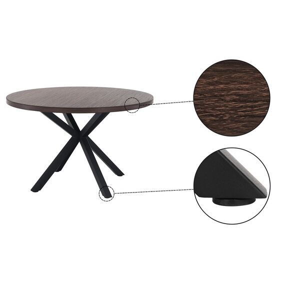 Masa bucatarie DacEnergy©, structura din MDF si metal, blatul realizat din MDF, stil industrial, fixa, stejar inchis si negru, diametru 120 cm, Culoare: Negru, Stejar inchis-poza 4-Dacenergy.ro