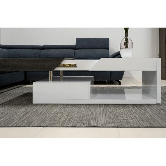 Masuta de cafea DacEnergy©, realizata din MDF, design modern, grosimea materialului de 12 mm, cu spatiu de depozitare, finisaj alb lucios si gri, Culoare: Alb extra lucios, Gri-poza 4-Dacenergy.ro