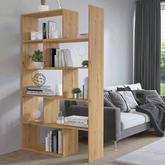 ​Etajera DacEnergy©, realizat din PAL laminat, multifunctionala, spatii multiple de depozitare, 73-125 x 24 x 188 cm, finisaj stejar artizan-poza 4-Dacenergy.ro