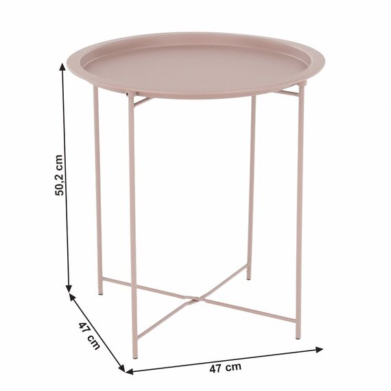 Masuta de cafea DacEnergy©, realizata din metal, design rustic, forma rotunda, 47 x 47 x 50.2, finisaj roz nude-poza 5-Dacenergy.ro