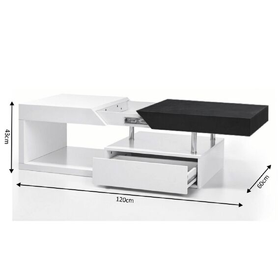 Masuta de cafea DacEnergy©, realizata din MDF, design modern, grosimea materialului de 12 mm, cu spatiu de depozitare, finisaj alb lucios si gri, Culoare: Alb extra lucios, Gri-poza 6-Dacenergy.ro