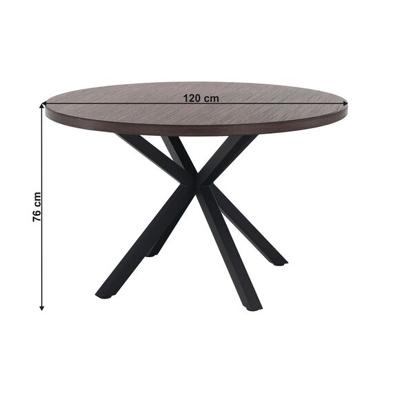Masa bucatarie DacEnergy©, structura din MDF si metal, blatul realizat din MDF, stil industrial, fixa, stejar inchis si negru, diametru 120 cm, Culoare: Negru, Stejar inchis-poza 7-Dacenergy.ro
