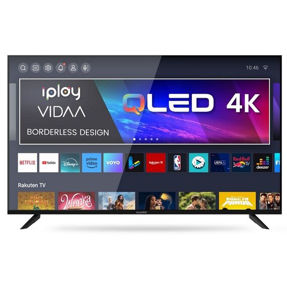 Televizor QLED Smart Allview QL55iPlay6200-U, rezolutie 4K UHD, 3840 x 2160 pixeli, diagonala 140 cm, Dolby Audio, Egalizator grafic, DNR, HDR, sistem operare VIDAA, clasa E, negru-Dacenergy.ro