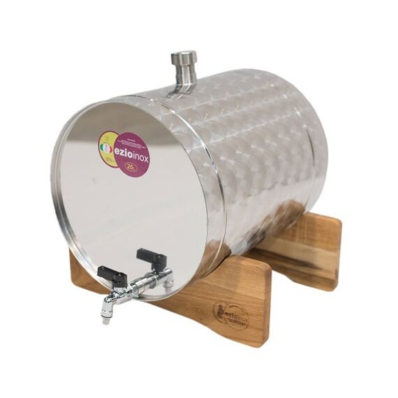 Butoi, confectionat din inox alimentar inoxidabil, forma cilindrica, robust, cu robinet si suport din lemn, 940 x 350 x 0.6 mm, 25 l, Capacitate: 25 l-Dacenergy.ro