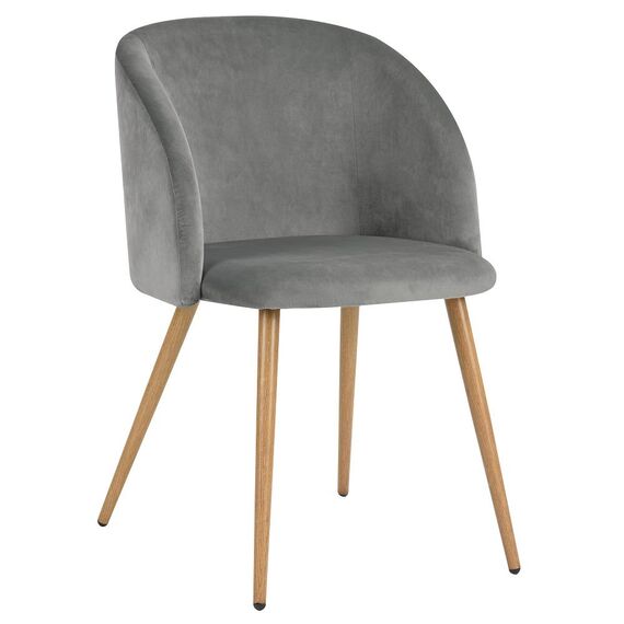 Scaun DacEnergy©, tapitat cu material textil, spatar curbat, 4 picioare realizate din metal, in nuanta lemnului, 81x60x53.5 cm, gri inchis-Dacenergy.ro