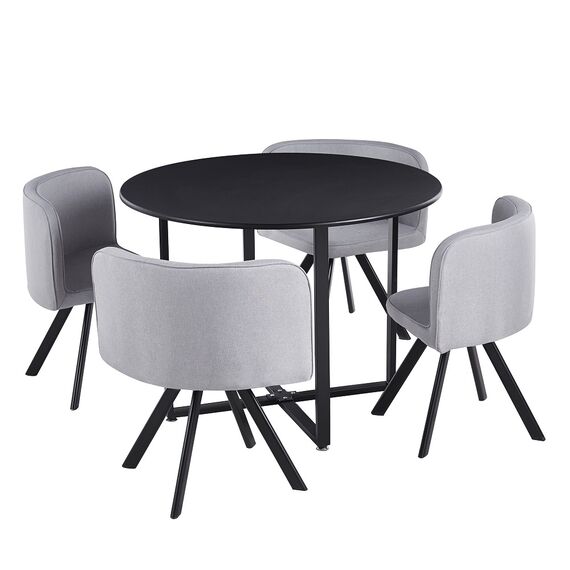​Set de bucatarie DacEnergy©, design modern si atractiv, masa fixa, realizata din MDF, 4 scaune, cu spatar, 100 x 73 cm, negru si gri deschis-Dacenergy.ro
