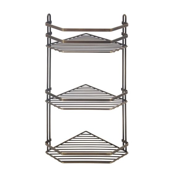 Etajera baie de colt DacEnergy©, material bronz, montaj pe colt, trei rafturi, dimensiune 20x20x50 cm, culoare maro-Dacenergy.ro