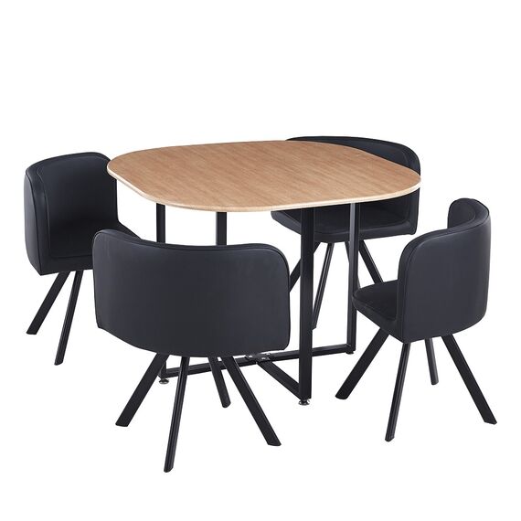 ​Set de bucatarie DacEnergy©, design modern si atractiv, masa fixa, realizata din MDF, 4 scaune, cu spatar, 100 x 73 cm, stejar si negru-Dacenergy.ro