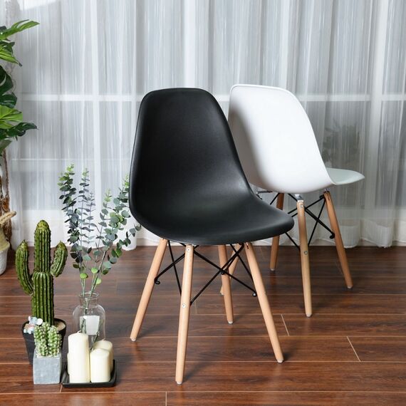 Scaun DacEnergy©, fix, dimensiune 82.5x52x45.5 cm, structura din lemn natural si otel, sezutul si spatarul confectionate din plastic, culoare negru-poza 2-Dacenergy.ro