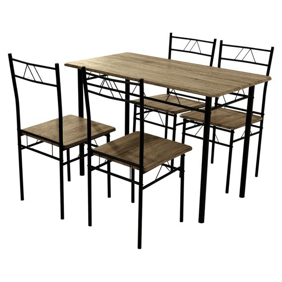 ​Set de sufragerie DacEnergy©, constructie metalica, blatul mesei si sezutul scaunelor sunt realizate din MDF, 4 scaune, o masa, 110 x 60 x 74 cm, stejar deschis si negru-poza 2-Dacenergy.ro