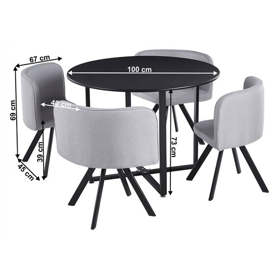 ​Set de bucatarie DacEnergy©, design modern si atractiv, masa fixa, realizata din MDF, 4 scaune, cu spatar, 100 x 73 cm, negru si gri deschis-poza 2-Dacenergy.ro