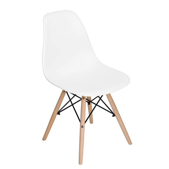 Scaun DacEnergy©, fix, dimensiune 82.5x52x45.5 cm, structura din lemn natural si otel,  sezutul si spatarul confectionate din plastic, culoare alb-Dacenergy.ro