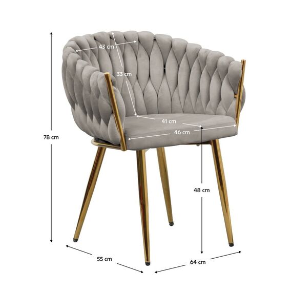 ​Fotoliu pentru sufragerie DacEnergy©, tapitat in tesatura Velvet, structura cromata in finisaj gold crom auriu, spatar si cotiere au cusute decorativ, 64 x 55 x 78 cm, gri-poza 4-Dacenergy.ro