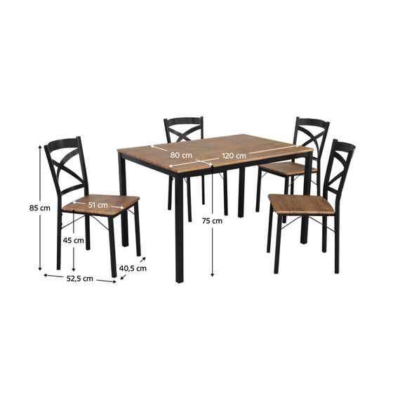 ​Set de bucatarie DacEnergy©, structura metalica, blatul mesei si scaunele sunt realizate din MDF, o masa si patru scaune, 120 x 80 x 75 cm, stejar inchis si negru-poza 4-Dacenergy.ro
