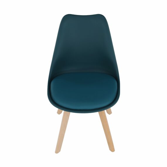 Scaun DacEnergy©, tapitat cu imitatie de piele albastru petrol, structura din lemn, cu finisaj fag, greutatea maxima 110 kg, 48 x 56 x 81 cm-poza 5-Dacenergy.ro