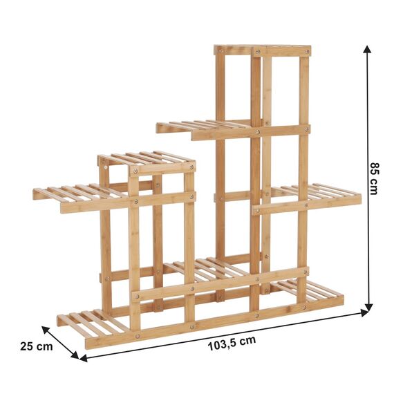 Suportul ghiveci flori DacEnergy©, fabricat din bambus lacuit, opt polite, 103.5 x 25 x 85 cm, culoare natur-poza 5-Dacenergy.ro