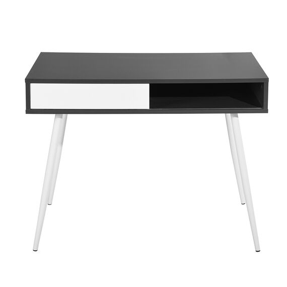 Birou DacEnergy©, blat din PAL melamina, picioare din metal, design contemporan, spatiu pentru depozitare, 100 x 77 x 58 cm, gri antracit si alb-Dacenergy.ro