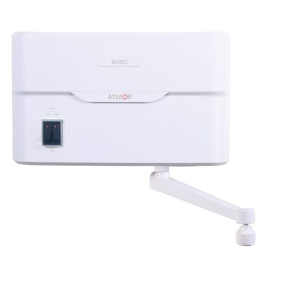 ​Incalzitor instant de apa Atmor Basic, electric, pentru chiuveta, 3 trepte incalzire, 2, 3.5, 5.5 kW, protectie supraincalzire, termostat, IP24, 7 bar, 300 x 182 x 95 mm, alb-Dacenergy.ro
