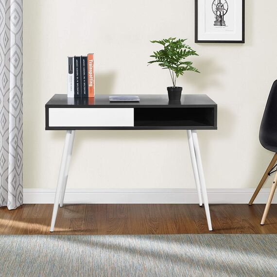 Birou DacEnergy©, blat din PAL melamina, picioare din metal, design contemporan, spatiu pentru depozitare, 100 x 77 x 58 cm, gri antracit si alb-poza 2-Dacenergy.ro