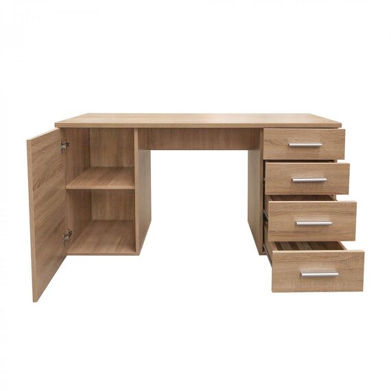 Birou DacEnergy©, din PAL melaminat, dulapior cu usa, 4 sertare, modern, stejar sonoma, 135 x 75.5 x 50 cm-poza 2-Dacenergy.ro