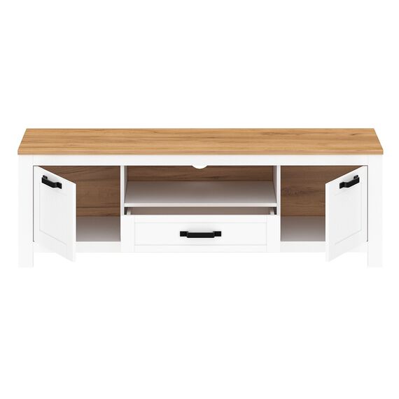 Comoda TV DacEnergy©, realizat din PAL laminat, muchii ABS, 2 dulapuri, 1 sertare, 1 spatiu deschis, cu finisaj alb si stejar craft auriu, 163.8 x 45.7 x 53.9 cm-poza 2-Dacenergy.ro