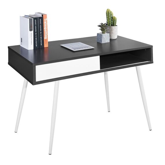 Birou DacEnergy©, blat din PAL melamina, picioare din metal, design contemporan, spatiu pentru depozitare, 100 x 77 x 58 cm, gri antracit si alb-poza 3-Dacenergy.ro