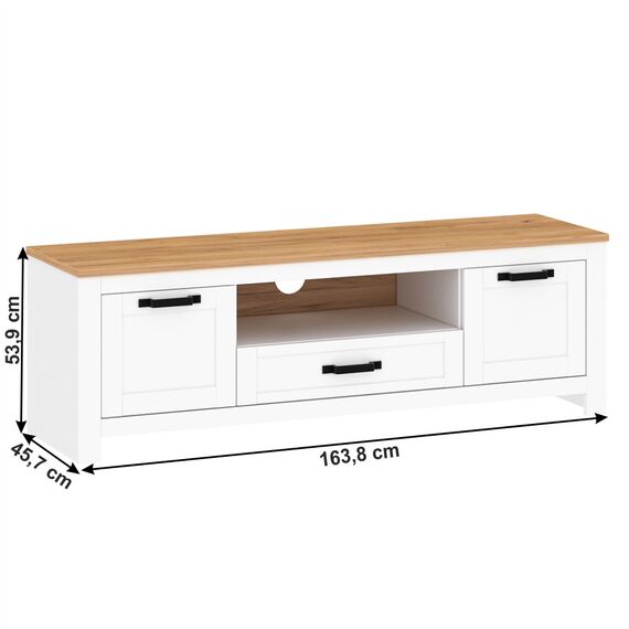 Comoda TV DacEnergy©, realizat din PAL laminat, muchii ABS, 2 dulapuri, 1 sertare, 1 spatiu deschis, cu finisaj alb si stejar craft auriu, 163.8 x 45.7 x 53.9 cm-poza 3-Dacenergy.ro
