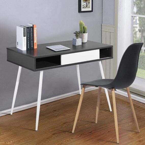 Birou DacEnergy©, blat din PAL melamina, picioare din metal, design contemporan, spatiu pentru depozitare, 100 x 77 x 58 cm, gri antracit si alb-poza 6-Dacenergy.ro
