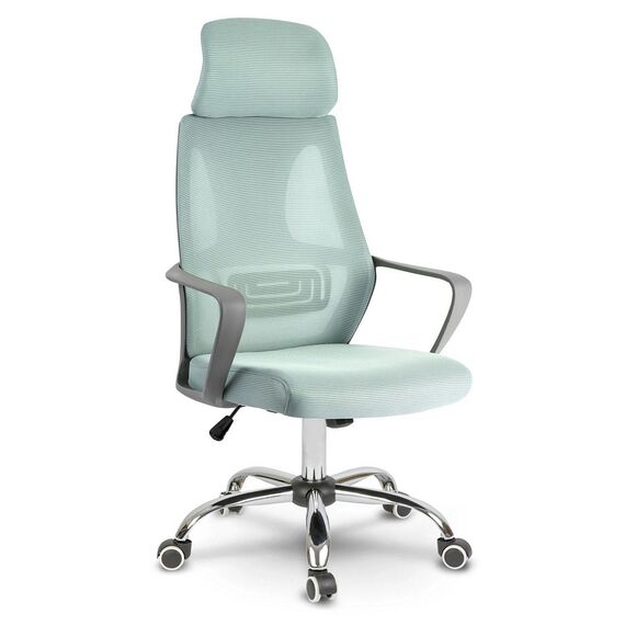 Scaun de birou DacEnergy©, tapiterie micro-plasa, cotiere din plastic, reglarea inaltimii si tetiera, roti duble, cauciucate, forma ergonomica, albastru deschis-poza 5-Dacenergy.ro