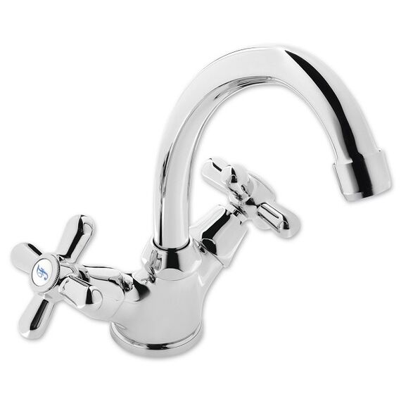 Baterie baie pentru lavoar, material alama, montaj stativ, dubla comanda, racord flexibil, sistem de fixare, finisaj cromat-Dacenergy.ro