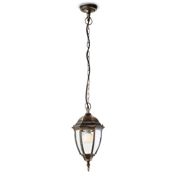 Pendul de exterior Smarter, dispersoare din sticla, E27, IP44, finisat negru antic cu patina aurie-Dacenergy.ro