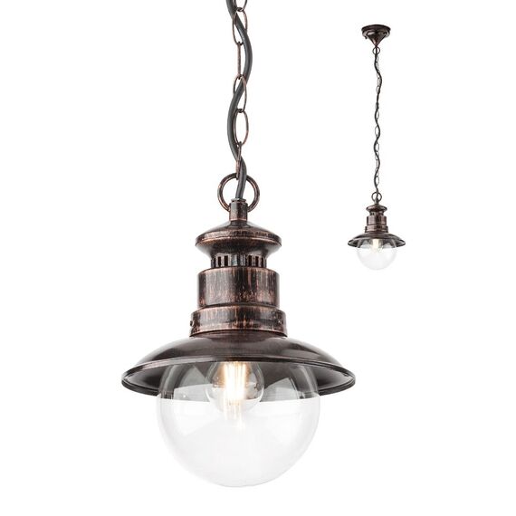 Pendul de exterior Redo, corp din aluminiu, dispersor din sticla, E27, 42 W, IP44, finisaj negru cu patina cupru-poza 2-Dacenergy.ro