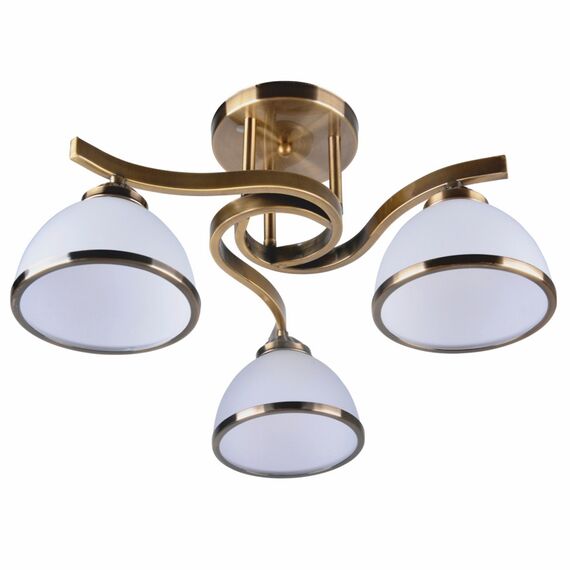 Lustra Klausen, structura metalica, abajururi din sticla, decorate cu inele din metal, 3 surse cu soclu E27, 40W, bronz si alb-Dacenergy.ro