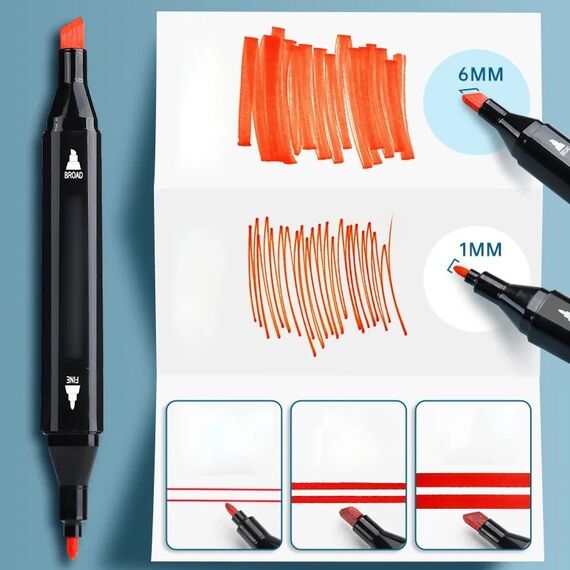 ​Set 60 markere duble DacEnergy©, cerneala pe baza de alcool, cu varf de 1 mm si 6 mm, cu geanta, nuante vibrante, intense, colorate, Numar bucati/set	: 60-poza 10-Dacenergy.ro
