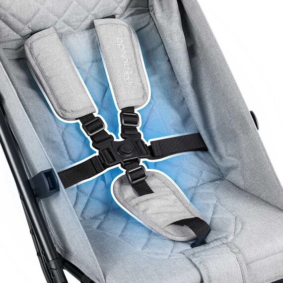 Carucior, cadru usor si durabil, roti de 360° cu suspensie, centuri de siguranta in 5 puncte, spatar reglabil, pliabil, sarcina maxima 15 kg, husa de ploaie si de picioare, gri deschis-poza 12-Dacenergy.ro