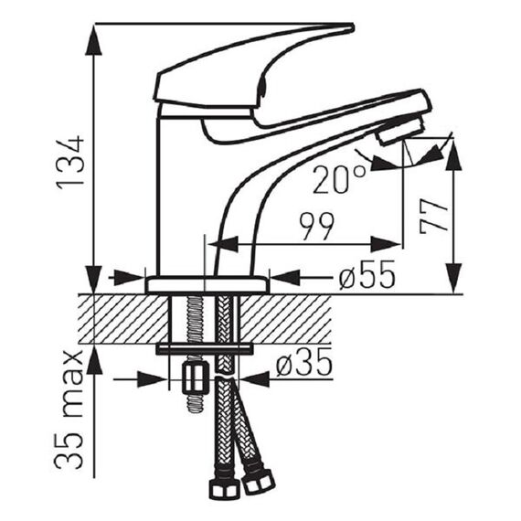 Baterie baie pentru lavoar Ferro, material alama, ventil click - clack, racorduri flexibile, sistem de fixare, montaj stativ, monocomanda, finisaj cromat-poza 2-Dacenergy.ro