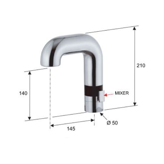 Baterie baie pentru lavoar, material alama, inaltimea 21 cm, senzor si contral de apa calda / rece, montaj stativ, finisaj cromat-poza 2-Dacenergy.ro