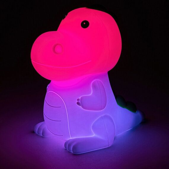 ​Veioza LED RGB, corpul lampii fabricat din plastic, abajurul realizat din silicon, forma unui dinozaur, lumina calda, 0.45 W, 30 lm, dimabil, alb-poza 3-Dacenergy.ro