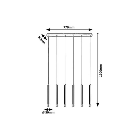 ​Lustra, corp din metal si abajururi acrilice transparente, sase capete cilindrice, forma tubulara si diametru redus, aranjate linear, unul langa altul, G9, 5 W, IP20, 1200 x 770 x 80 mm, auriu-poza 3-Dacenergy.ro