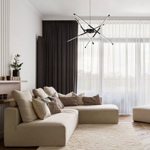 ​Lustra LED, structura din metal, abajurul din plastic, design inedit, 40 W, 2800 lm, lumina calda, inaltimea ajustabila intre 400-1500 mm, negru si alb-poza 4-Dacenergy.ro