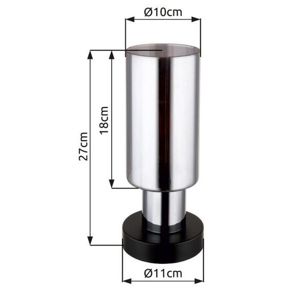 Veioza, structura metalica, abajur din sticla, sursa cu soclu E27, 25 W, comutator on/off, 270 x 110 mm, negru mat si fumuriu-poza 4-Dacenergy.ro