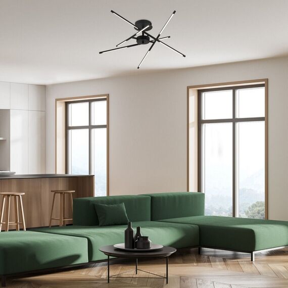 ​Lustra LED, structura din metal, abajurul din plastic, design inedit, 40 W, 2800 lm, lumina calda, 660 x 660 x 280 mm, combinatia eleganta de negru si alb-poza 5-Dacenergy.ro