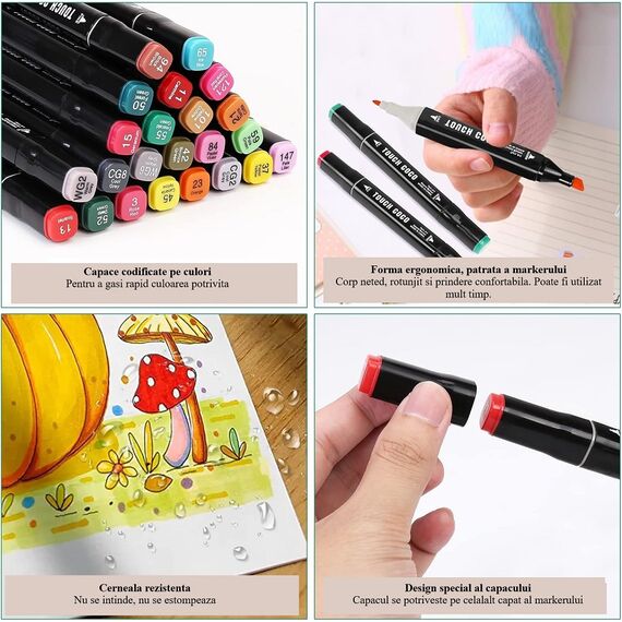 ​Set 60 markere duble DacEnergy©, cerneala pe baza de alcool, cu varf de 1 mm si 6 mm, cu geanta, nuante vibrante, intense, colorate, Numar bucati/set	: 60-poza 9-Dacenergy.ro